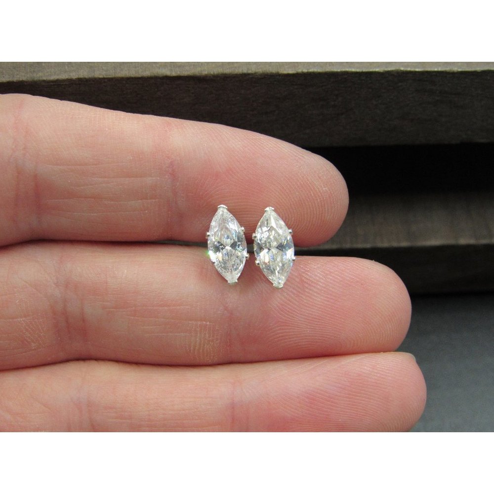 Sterling Silver Clear Gemstone CZ Marquise Stud Earrings Vintage Wedding